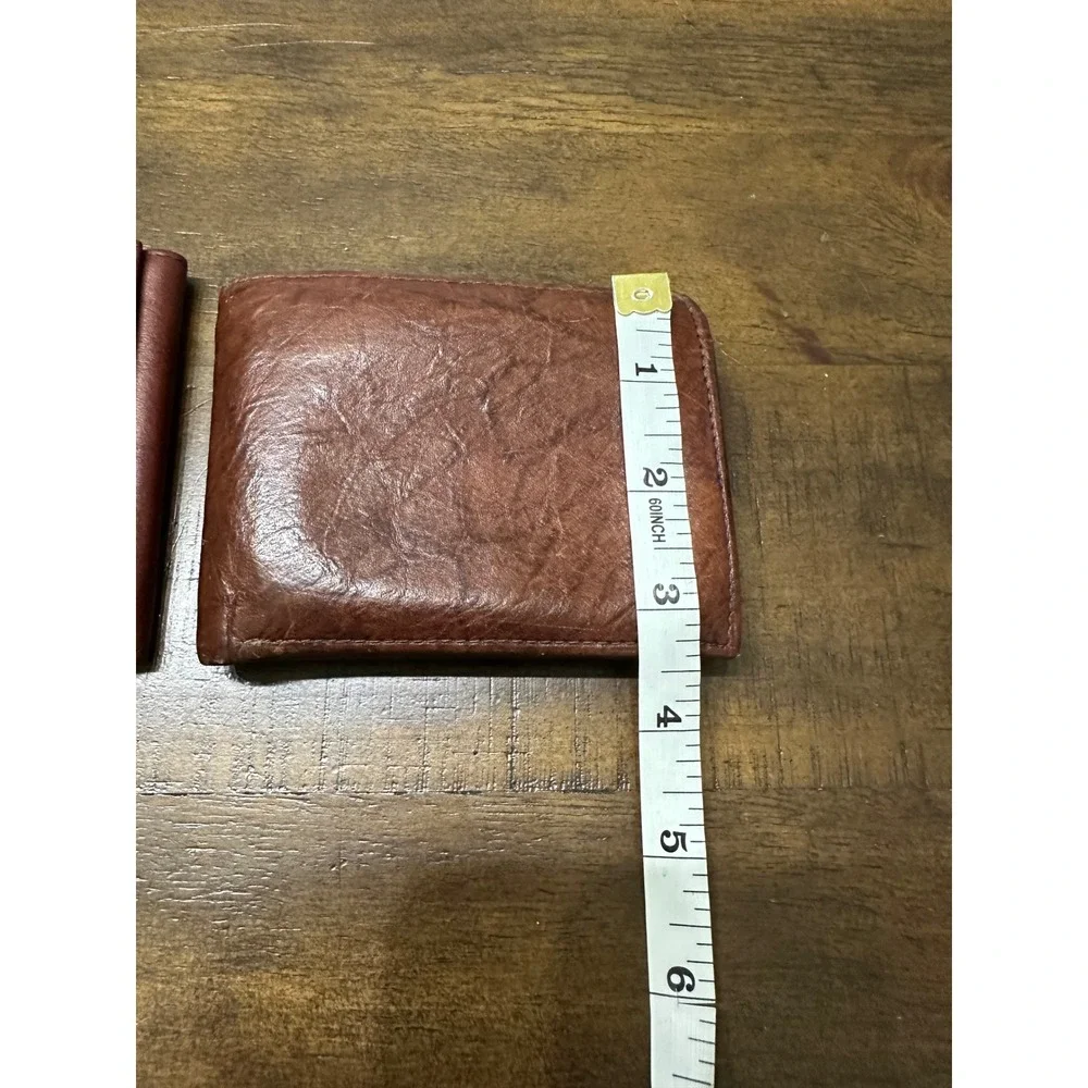 Mens Vintage Brown Genuine‎ Leather Wallet Lot Bifold Trifold Set Zipper Pocket
